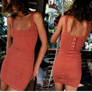 Free People beach Button Back Square Neck Mini Dress brown/tan Size Small S